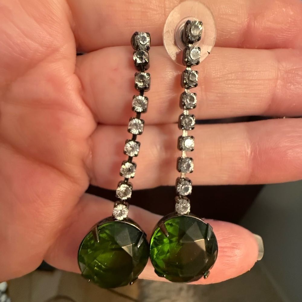 Kenneth Jay Lane KJL Green Crystal Drop Earrings